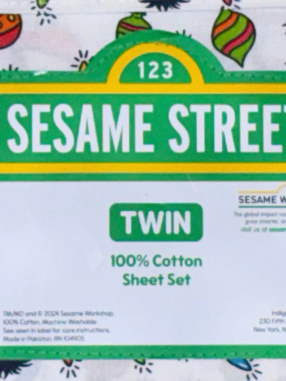 Sesame Street Christmas Lights TWIN Size Cotton Sheet Set Elmo Cookie Monster
